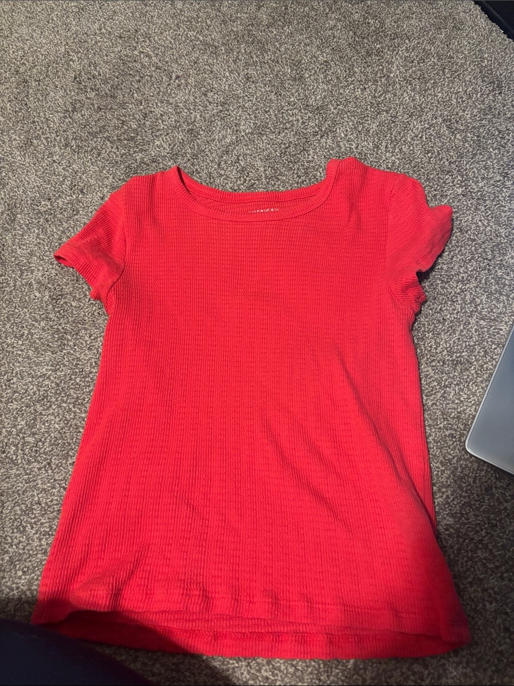 Womens Red Short Sleeve Ribbed Tee